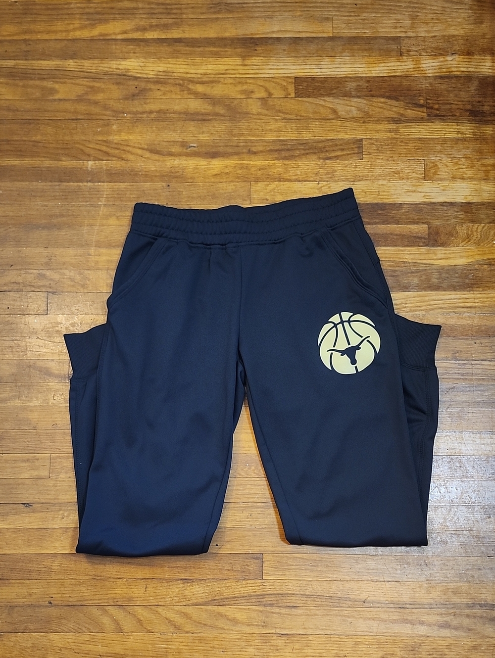 Ladies Black Athletic Basketball Jogger Pants with Texas Longhorns Gold Logo